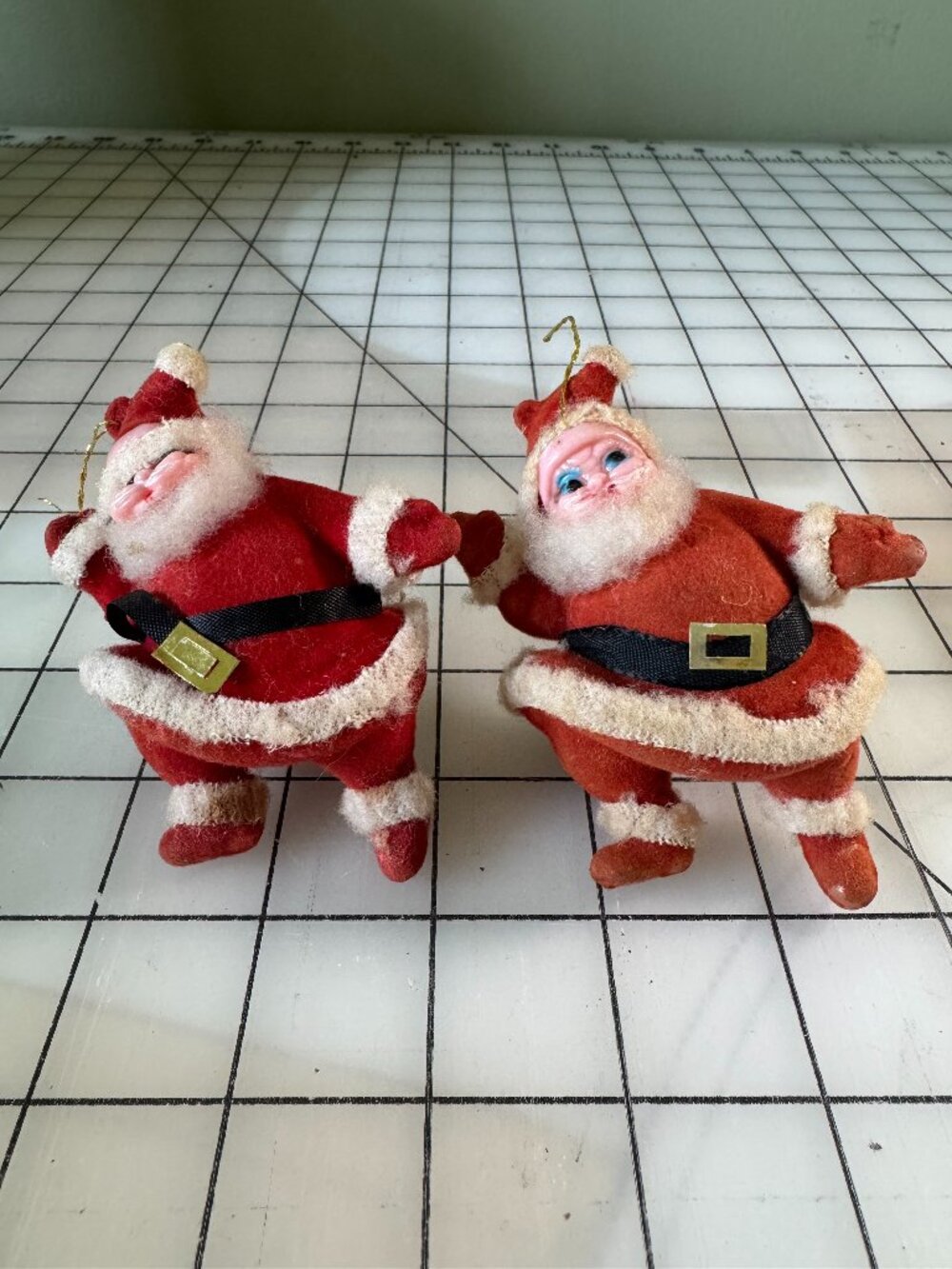 Vintage Flocked Santa Claus Ornaments 4” Japan Hong Kong Mid Century Christmas